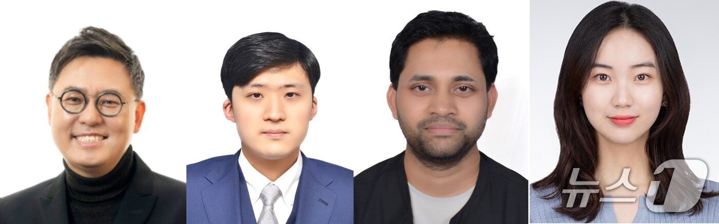 본문 이미지 - (좌측부터) 김수현 교수, 히데아키 나카쓰보 연구원(제1저자), 데바난다 모하파트라 교수, 김정하 연구원.(UNIST 제공. 재판매 및 DB금지)/뉴스1