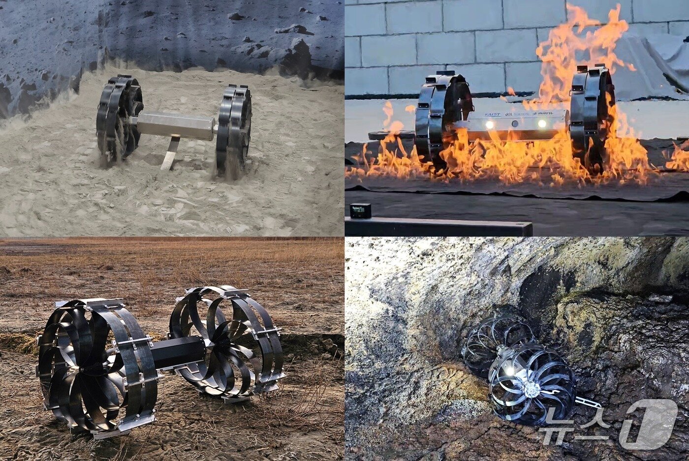 본문 이미지 - 인공월면토, 극한온도, 진흙, 암반 등 다향한 환경에서 진행된 주행 성능 필드 테스트 모습(KAIST 제공) /뉴스1