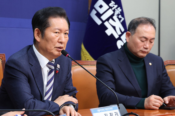 지방선거기획단 연석회의 발언하는 정청래