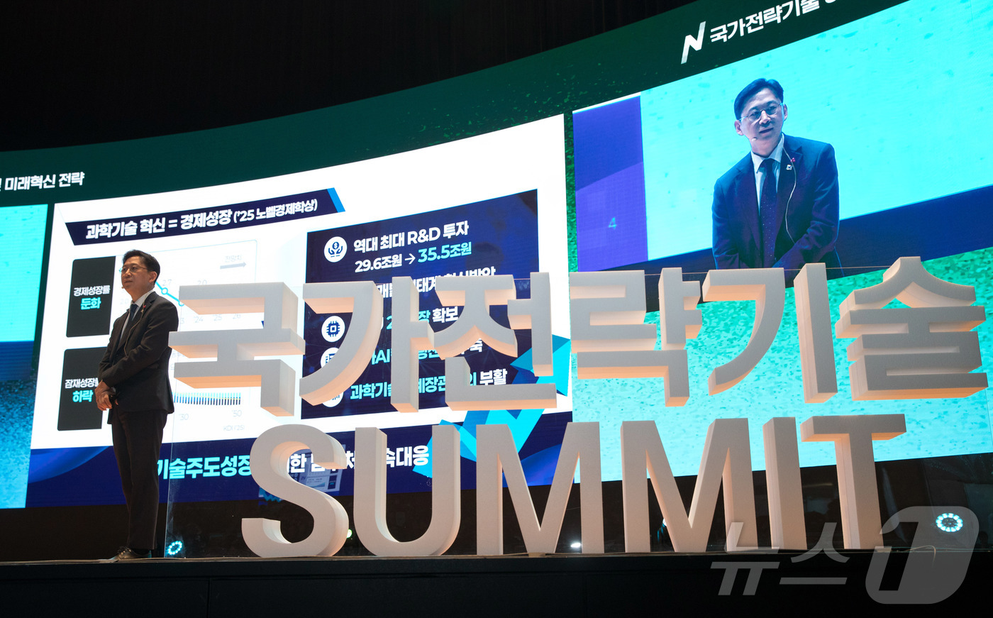 (서울=뉴스1) = 배경훈 부총리 겸 과학기술정보통신부 장관이 18일 오전 서울 강남구 코엑스에서 열린 '국가전략기술 서밋' 에서 '국가전략기술 고도화 및 미래혁신 전략' 을 주제 …