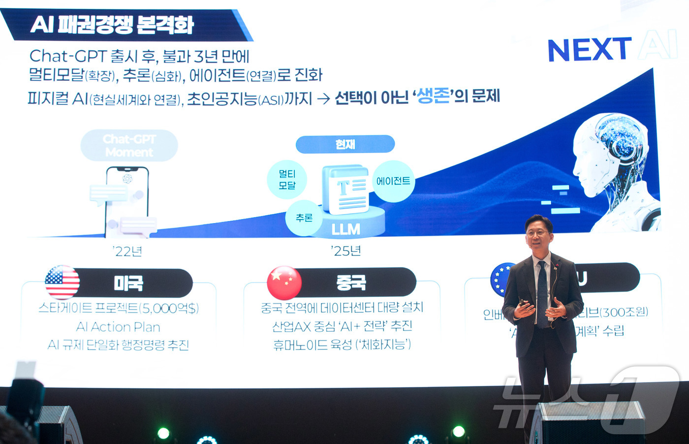 (서울=뉴스1) = 배경훈 부총리 겸 과학기술정보통신부 장관이 18일 오전 서울 강남구 코엑스에서 열린 '국가전략기술 서밋' 에서 '국가전략기술 고도화 및 미래혁신 전략' 을 주제 …