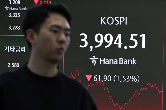 코스피, 이틀 만에 4000선 밑으로