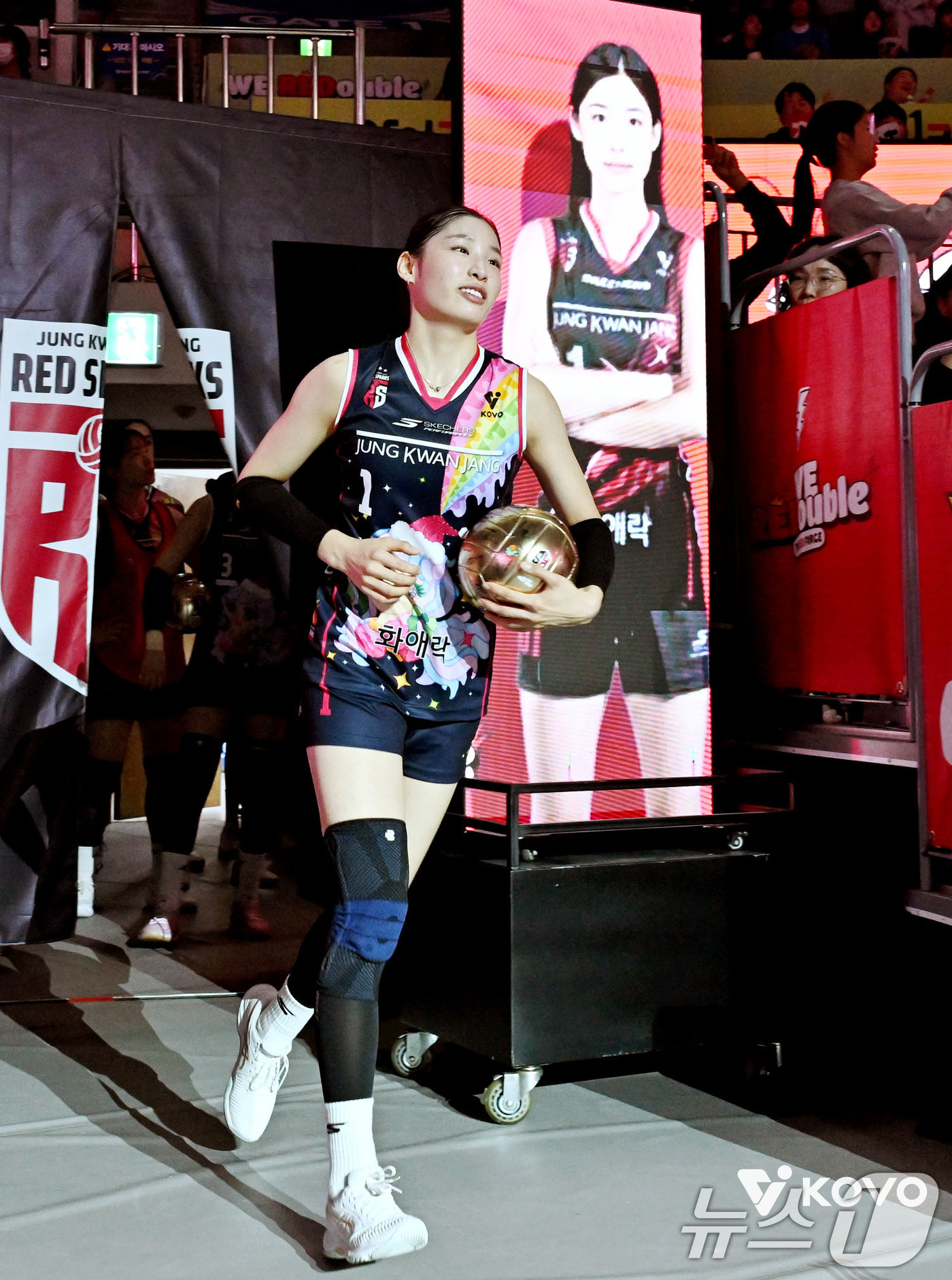 (서울=뉴스1) = 정관장 인쿠시가 19일 오후 대전충무체육관에서 열린 2025-2026 프로배구 V리그 여자부 정관장과 GS칼텍스의 경기에서 입장하고 있다. (한국배구연맹 제공, …