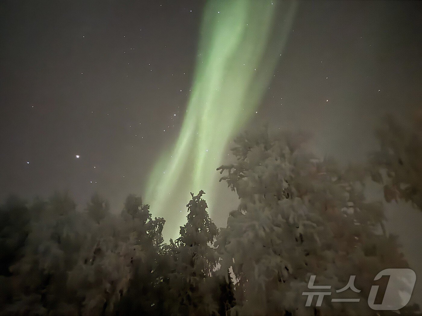 본문 이미지 - 희미하게 보이는 연두빛의 오로라ⓒ News1 윤슬빈 관광전문기자