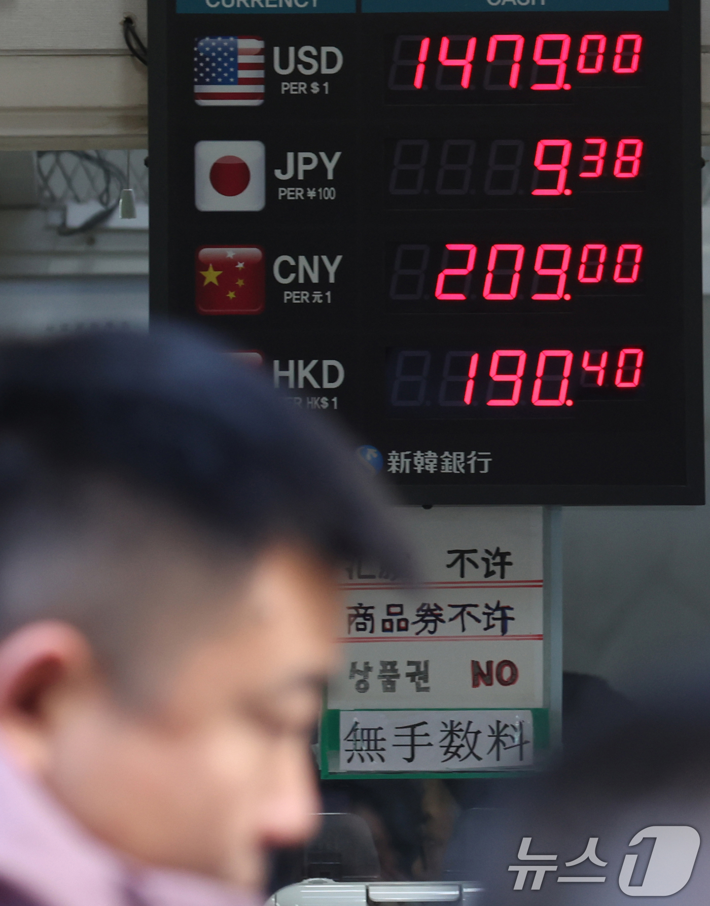 (서울=뉴스1) 김명섭 기자 = 21일 서울 명동 환전소에 원달러 환율이 표시되고 있다.이날 한국은행 경제통계시스템에 따르면 원달러 환율은 지난 7월 이후 6개월 연속 상승하고 있 …