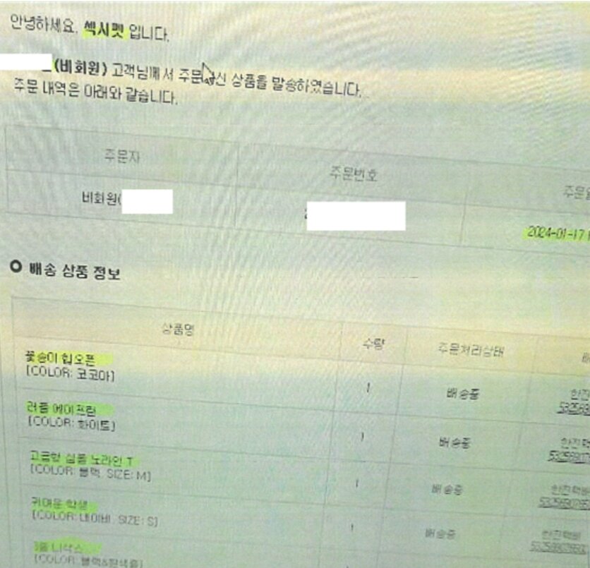 본문 이미지 - 배 씨 측이 주장하는 여교사 A 씨의 코스프레 교복과 속옷 주문 내용. 출처=보배드림