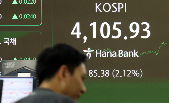 코스피 2.12% 급등, 4,100선 안착