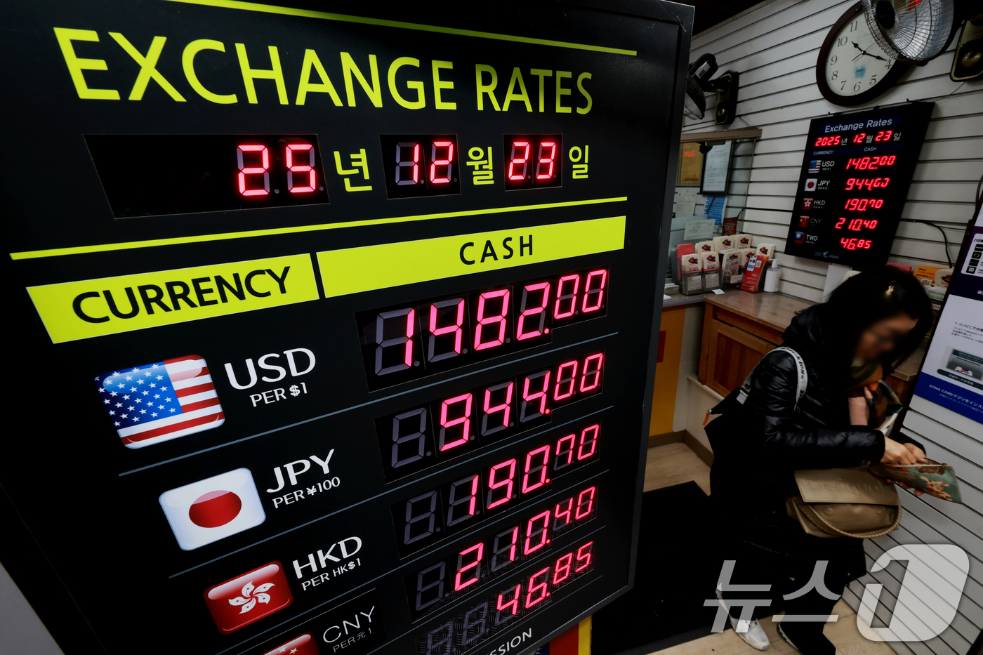 (서울=뉴스1) 이호윤 기자 = 23일 서울외국환중개에 따르면 이날 오전 9시 32분 기준 환율은 전 거래일 종가(1480.1원)보다 2.65원 오른 1482.75원에서 거래되고 …