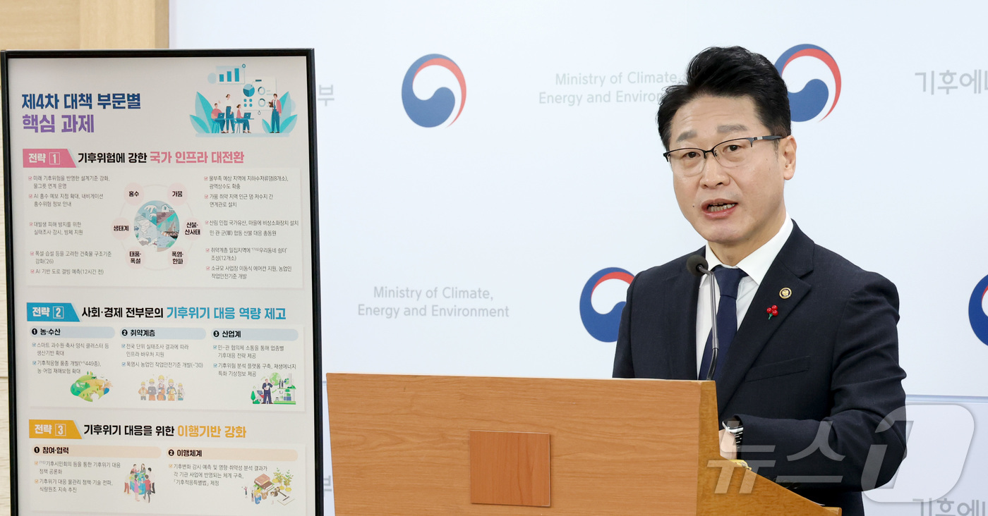 (세종=뉴스1) 김기남 기자 = 이호현 기후에너지환경부 2차관이 23일 세종시 정부세종청사에서 2050탄소중립녹색성장위원회에서 의결된 국가 기후위기 적극 대응 대책 내용을 발표하고 …
