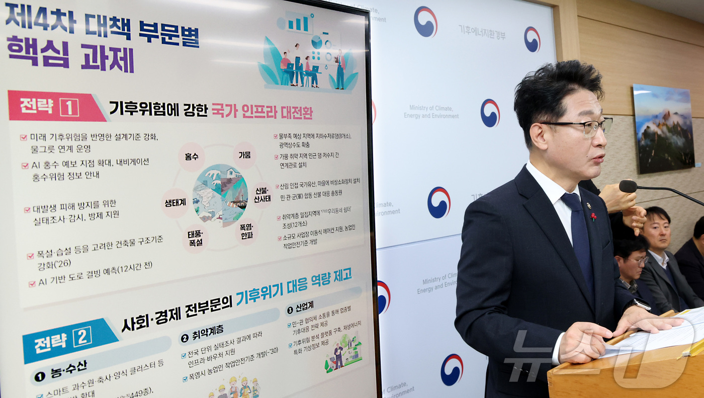 (세종=뉴스1) 김기남 기자 = 이호현 기후에너지환경부 2차관이 23일 세종시 정부세종청사에서 2050탄소중립녹색성장위원회에서 의결된 국가 기후위기 적극 대응 대책 내용을 발표하고 …