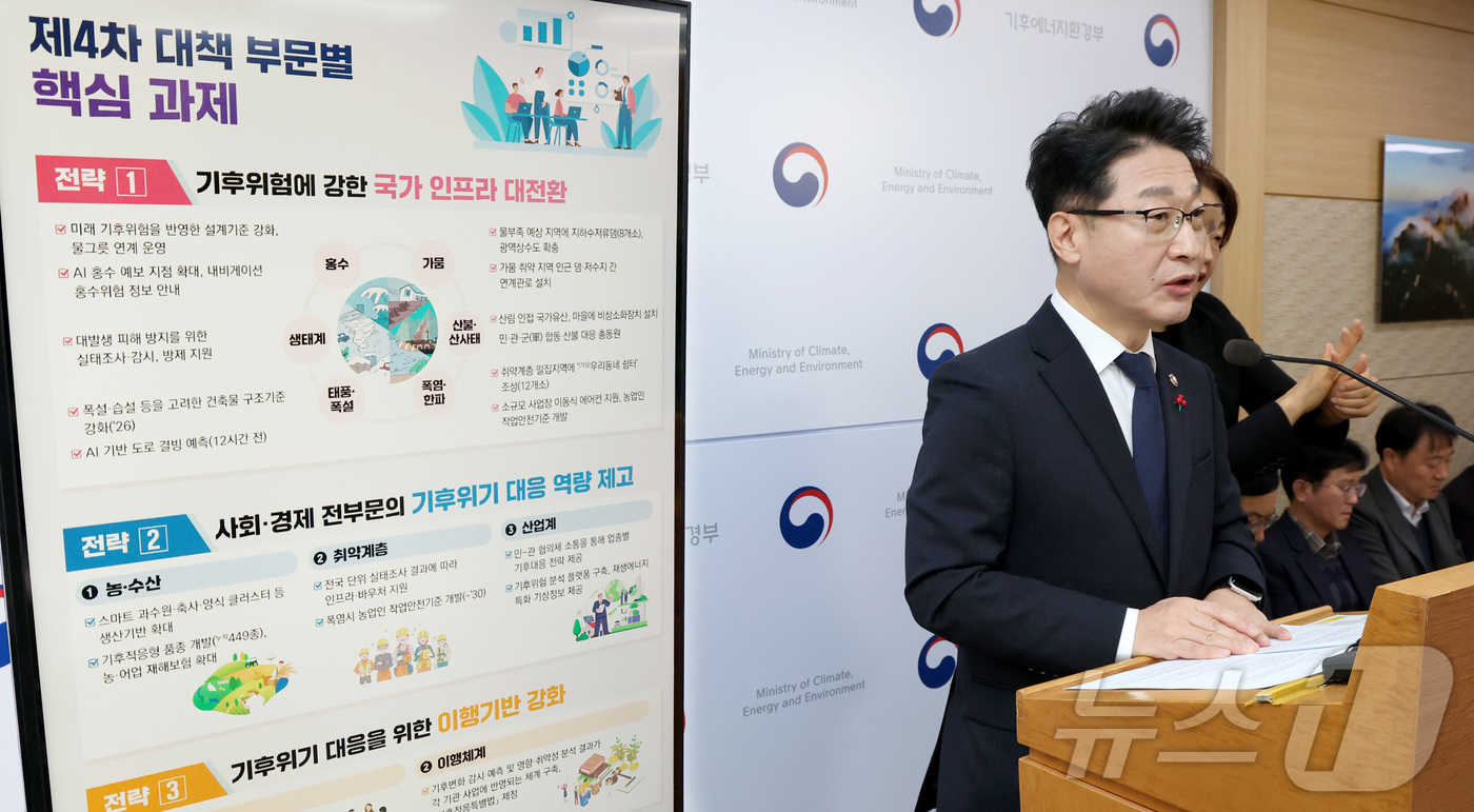 (세종=뉴스1) 김기남 기자 = 이호현 기후에너지환경부 2차관이 23일 세종시 정부세종청사에서 2050탄소중립녹색성장위원회에서 의결된 국가 기후위기 적극 대응 대책 내용을 발표하고 …