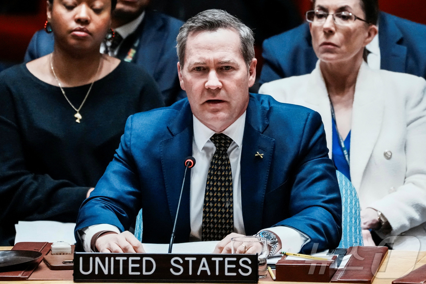 (뉴욕 로이터=뉴스1) 김경민 기자 = 마이크 왈츠 유엔 주재 미국 대사가 23일(현지시간) 뉴욕 유엔 본부에서 열린 안전보장이사회 회의에서 베네수엘라에 대한 미국의 일련의 방침에 …