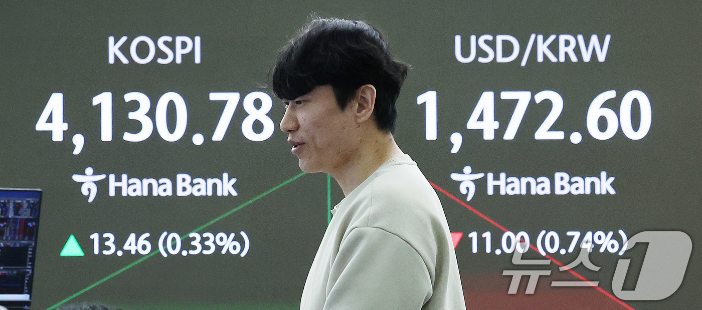 (서울=뉴스1) 박지혜 기자 = 24일 서울 중구 하나은행 딜링룸 전광판에 코스피 개장 시황이 나타나고 있다.이날 코스피는 전 거래일(4117.32)보다 18.92포인트(0.46% …