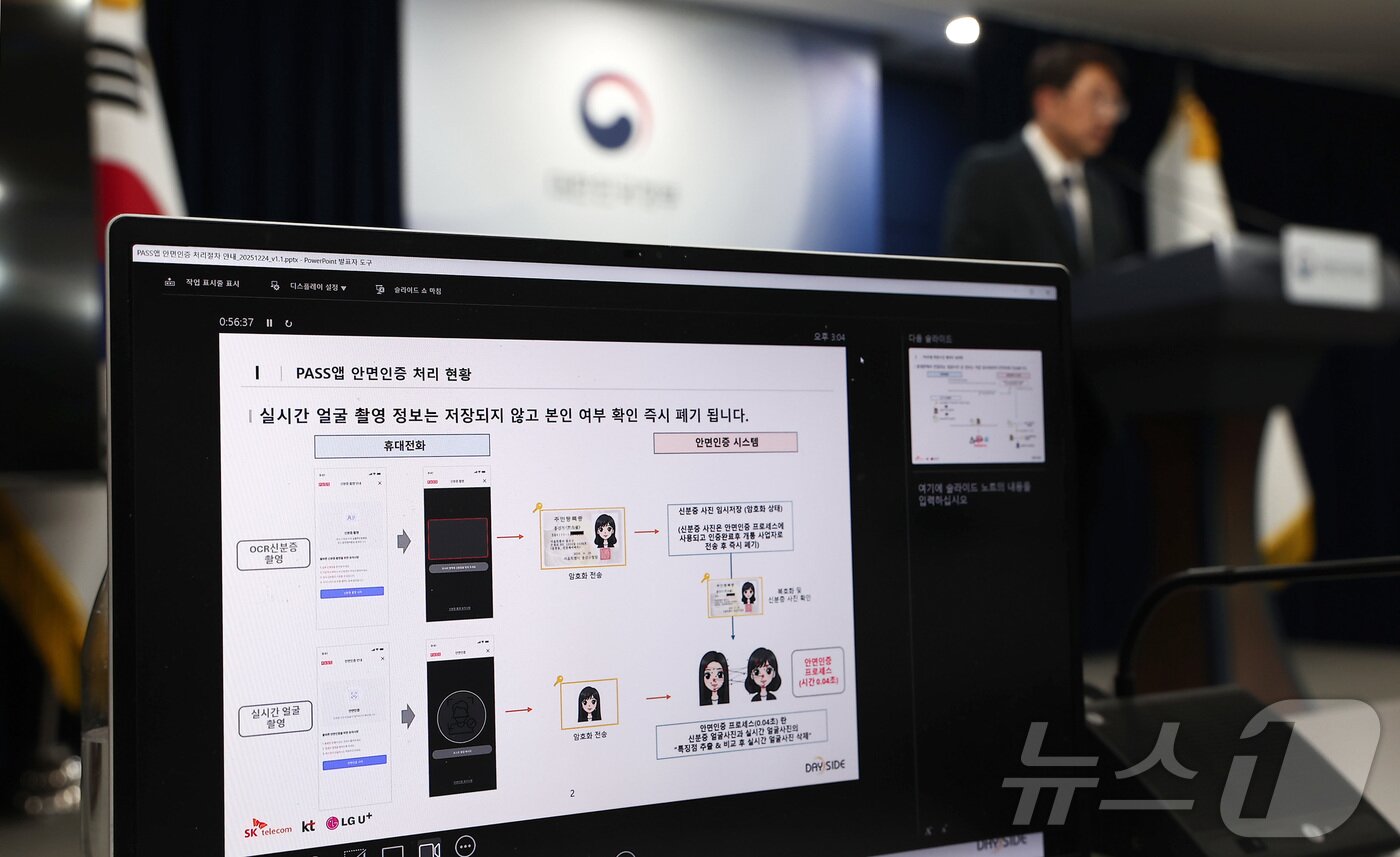 본문 이미지 - 최우혁 과학기술정보통신부 네트워크정책실장이 24일 서울 종로구 정부서울청사에서 휴대전화 개통시 안면인증 관련 세부 내용 브리핑을 하고 있다. 2025.12.24/뉴스1 ⓒ News1 김성진 기자