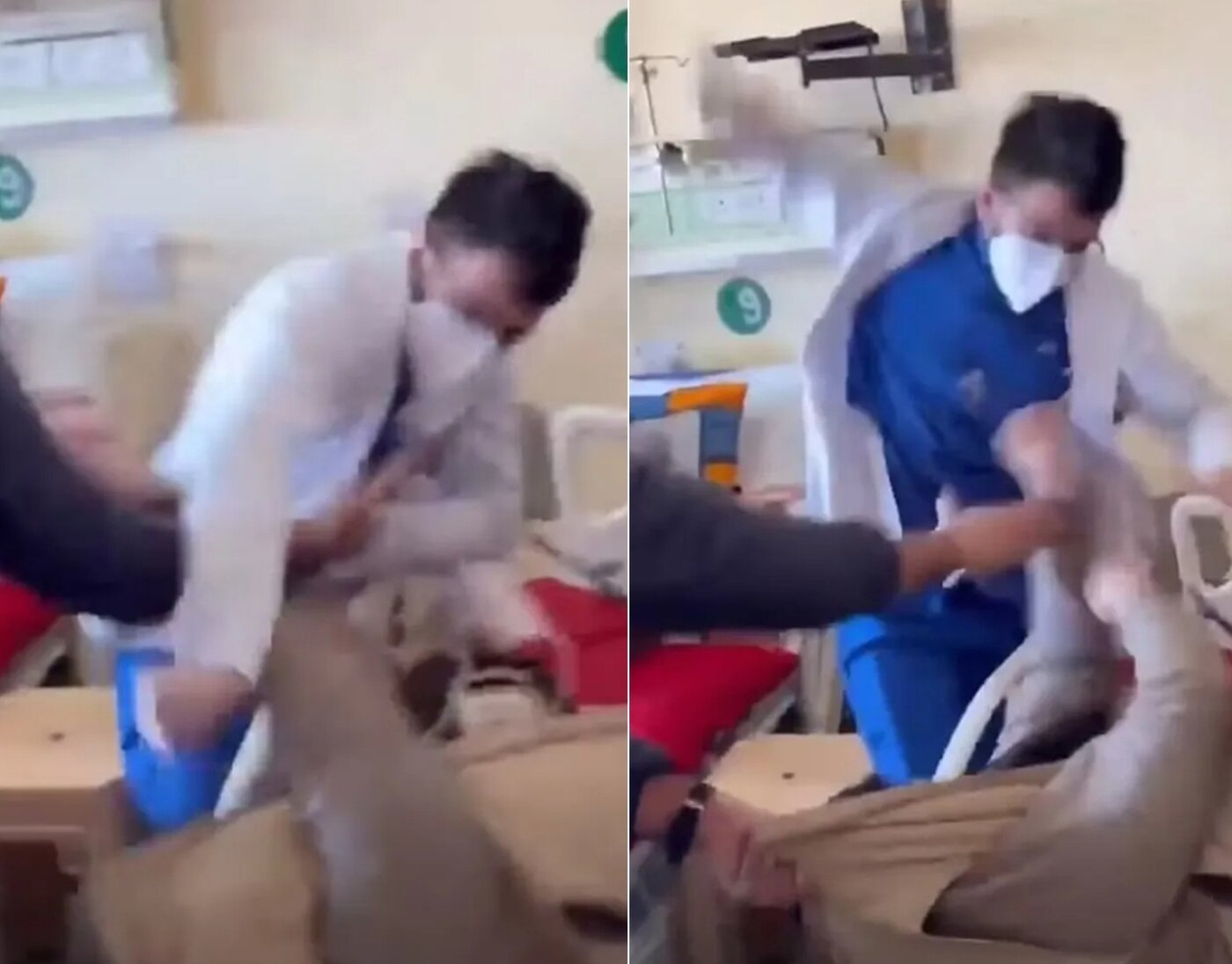 본문 이미지 - 인도의 한 국립 의과대학 병원에서 현직 의사가 환자를 일방적으로 폭행하고 있다. 출처=더선