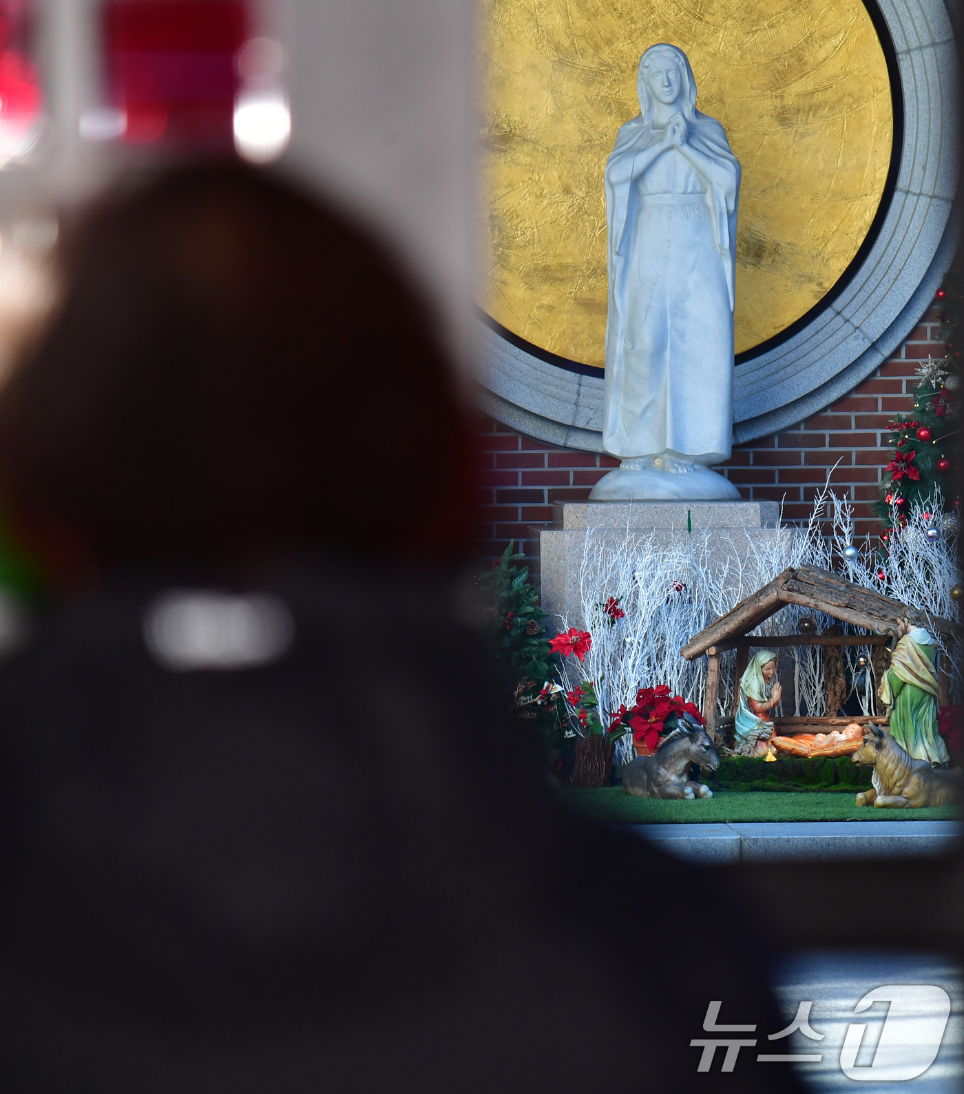 (포항=뉴스1) 최창호 기자 = 성탄절인 25일 대구대교구 포항 죽도성당 앞 마당에  아기예수 구유가 마련돼 있다. 2025.12.25/뉴스1