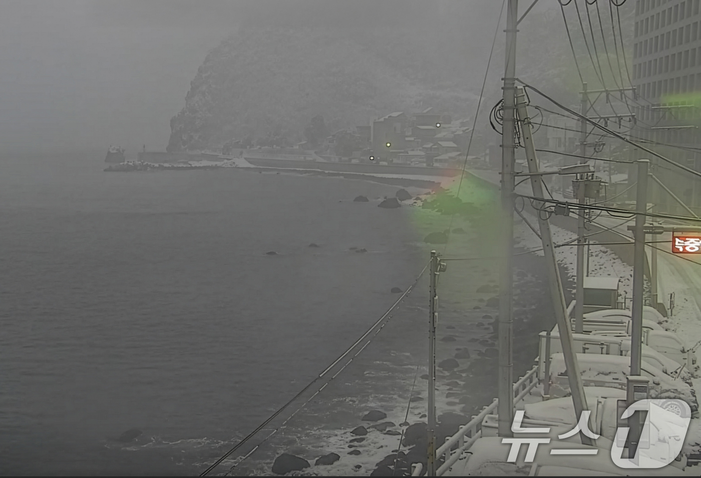 (울릉=뉴스1) 최창호 기자 = 26일 경북 울릉군 전역에 밤사이 많은 눈이 내려 있다. (울릉도 실시간웹방송 갈무리) 2025.12.26/뉴스1