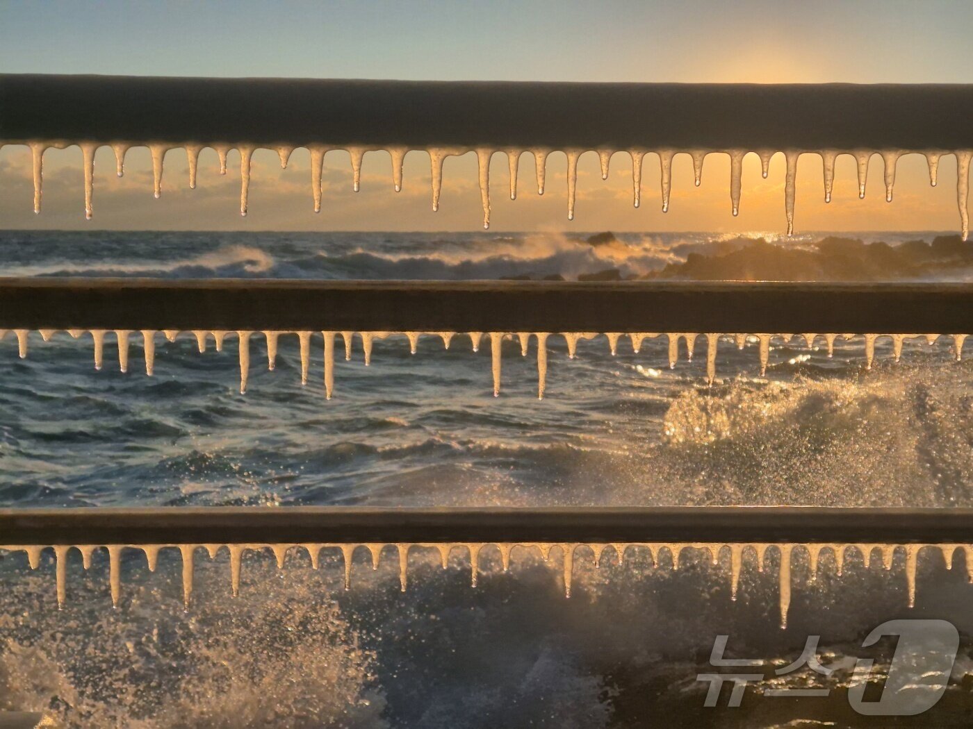 본문 이미지 - 강원 대부분 지역에 한파특보가 발효된 26일 동해안 대표 해안도로인 강릉시 강동면 심곡~금진 구간 헌화로 난간에 고드름이 매달려 있다. 2025.12.26/뉴스1 ⓒ News1 윤왕근 기자