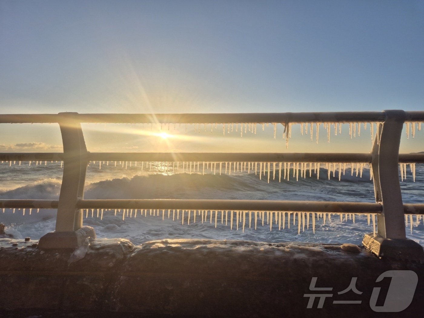 (강릉=뉴스1) 윤왕근 기자 = 강원 대부분 지역에 한파특보가 발효된 26일 동해안 대표 해안도로인 강릉시 강동면 심곡~금진 구간 헌화로 난간에 고드름이 매달려 있다. 2025.1 …