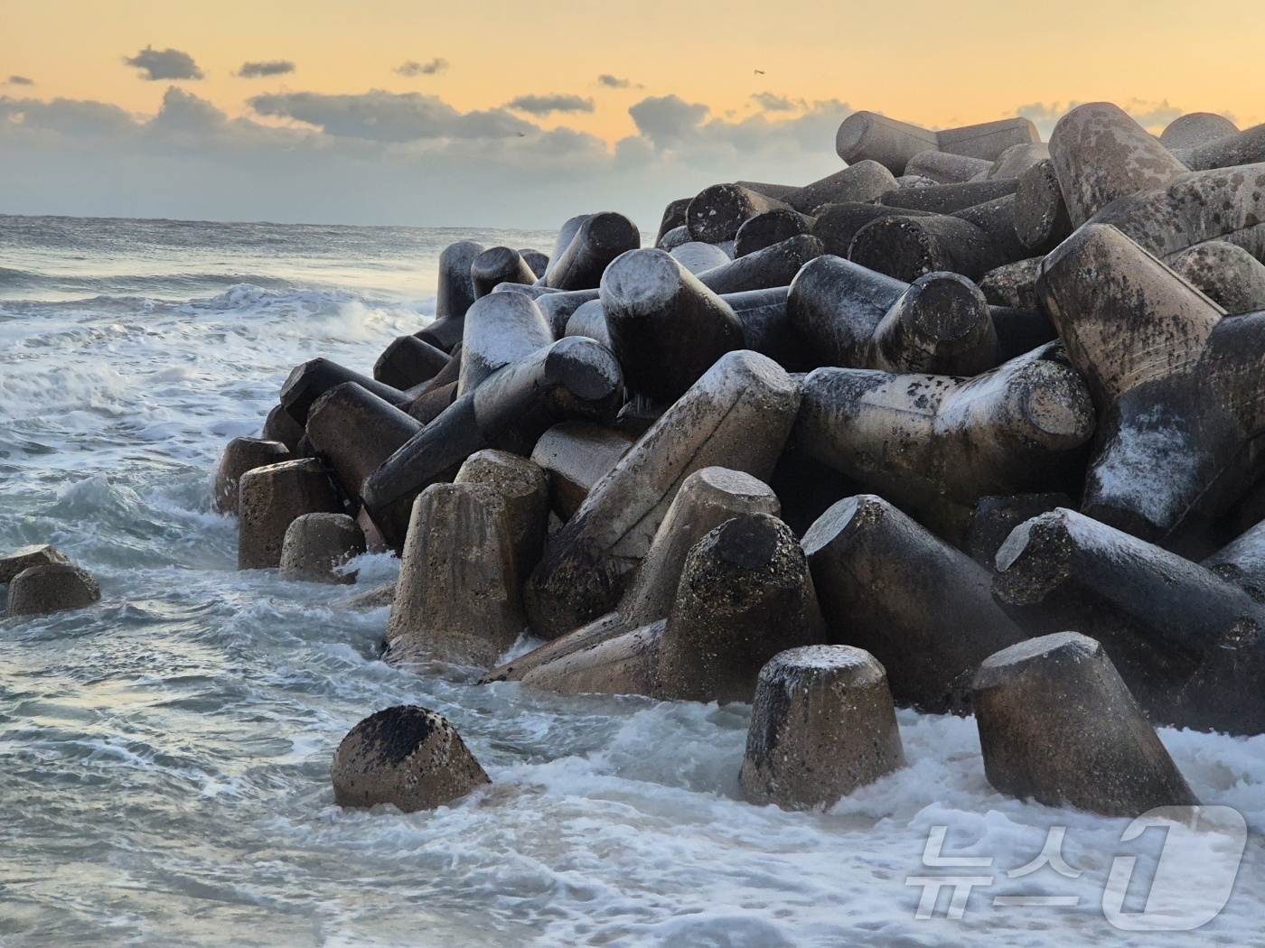 (강릉=뉴스1) 윤왕근 기자 = 강원 대부분 지역에 한파특보가 발효된 26일 강릉시 강문해변 테트라포드에 얼음이 얼어붙어 혹한의 기세를 보여주고 있다. 2025.12.26/뉴스1