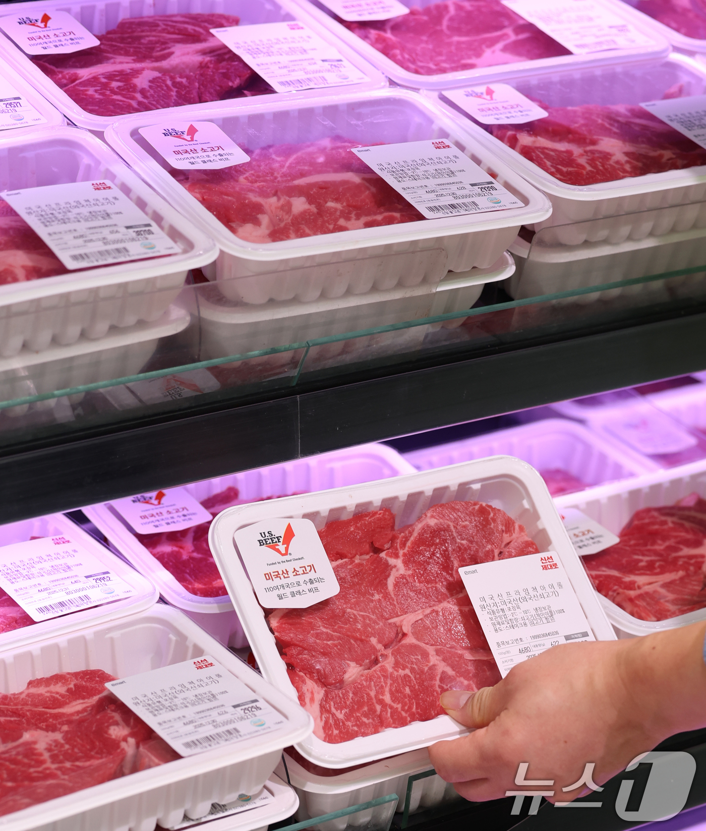 (서울=뉴스1) 오대일 기자 = 고환율 여파로 수입 먹거리 부담이 커지는 가운데 26일 서울의 한 대형마트 정육코너에 미국산 소고기가 진열돼 있다.  2025.12.26/뉴스1
