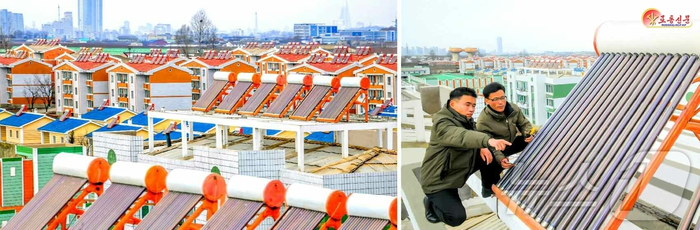 (평양 노동신문=뉴스1) = 북한 노동당 기관지 노동신문은 사동구역 장천남새농장을 조명하며 "풍력과 조수력, 태양에너지 등을 활용한 전력생산을 늘려야 한다"고 강조했다. [국내에서 …