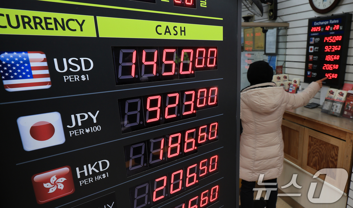 (서울=뉴스1) 김진환 기자 = 올해 외환 거래 마감을 이틀 앞둔 가운데 연말 환율 종가가 작년보다 낮아질 가능성이 커졌지만 연중 내내 고환율이 이어지며 여전히 역대급으로 높은 수 …