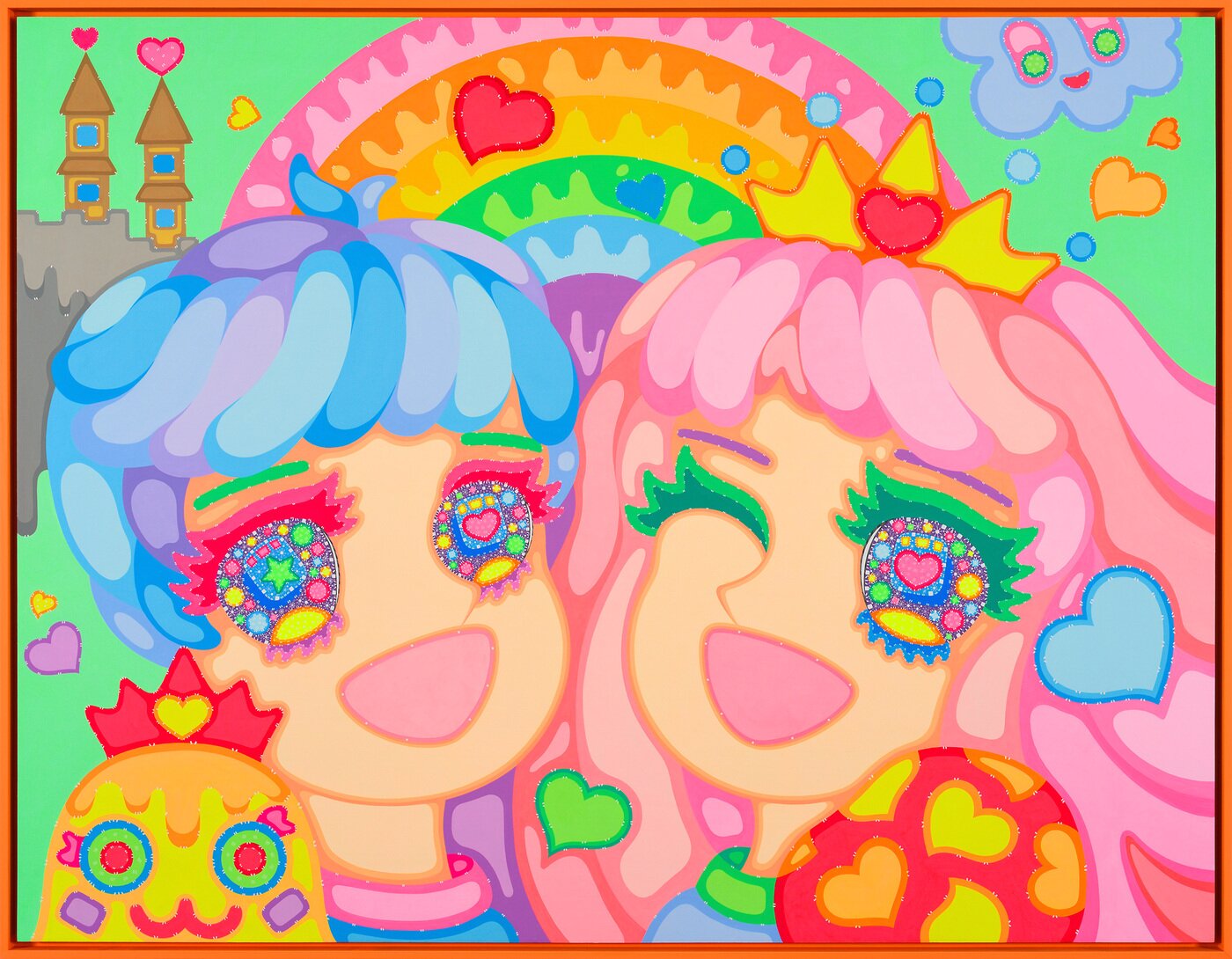 본문 이미지 - 이사라, Wonderland, 116x150cm, Acrylic on wood, 2025, Pop Orange frame (갤러리 나우 제공)