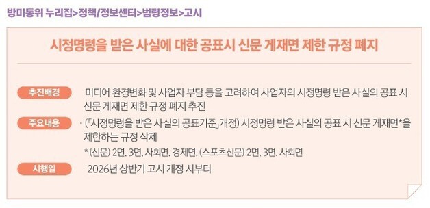 신문 공표 게재면 제한 폐지…2026년 상반기 중 시행