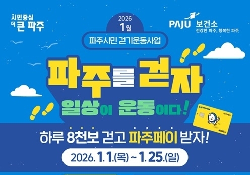 "하루 8천보 걷고 지역화폐 받자"…파주보건소, 1월 '워크온 챌린지'