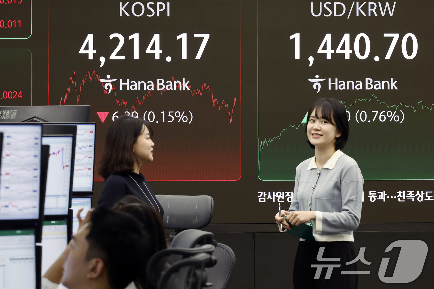 (서울=뉴스1) 박정호 기자 = 2025년 국내 증시 폐장일인 30일 오후 서울 중구 하나은행 본점 딜링룸 전광판에 증시 종가가 표시되고 있다.이날 코스피는 전 거래일 대비 6.3 …