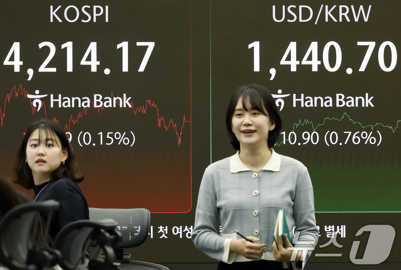 (서울=뉴스1) 박정호 기자 = 2025년 국내 증시 폐장일인 30일 오후 서울 중구 하나은행 본점 딜링룸 전광판에 증시 종가가 표시되고 있다.이날 코스피는 전 거래일 대비 6.3 …