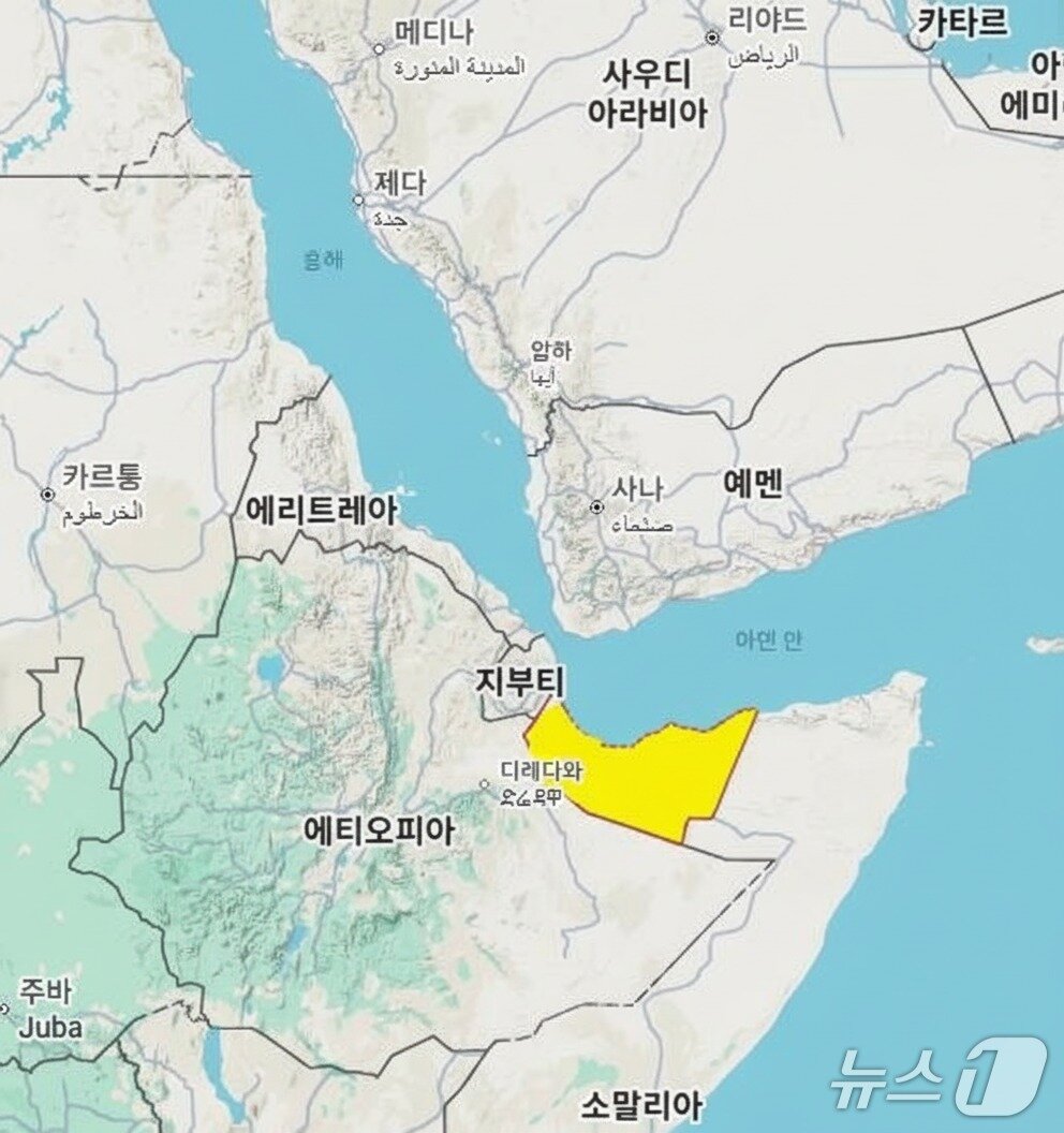 본문 이미지 - 노란색이 소말릴란드(구글 맵)