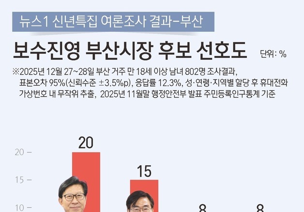 보수진영 부산시장 후보…박형준 20% 조경태 15% 김도읍 8%