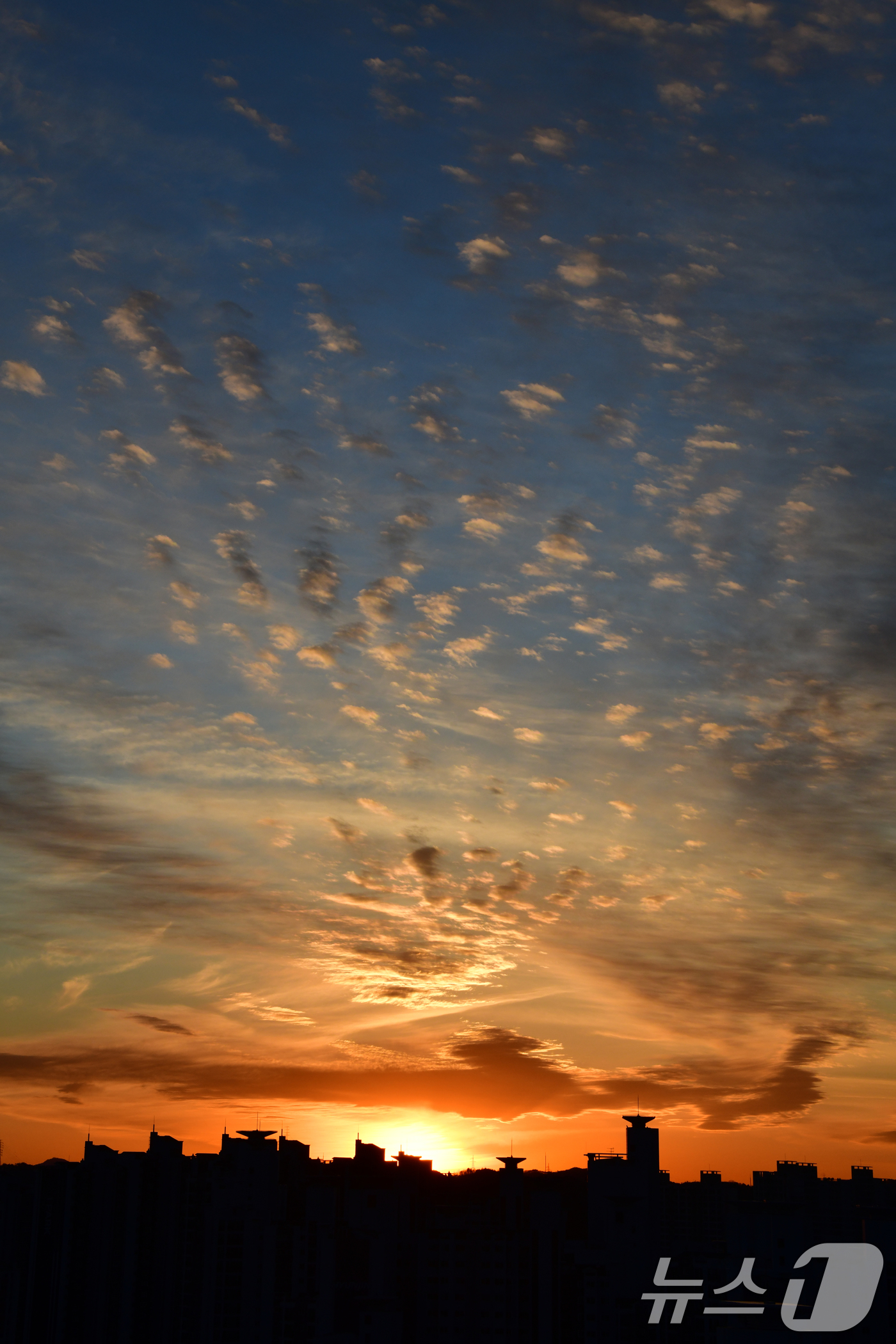 (포항=뉴스1) 최창호 기자 = 2025년 을사년(乙巳年) 마지막 날인 31일 경북 포항시 아파트 단지 서쪽으로 저녁 노을이 지고 있다.  2025.12.31/뉴스1