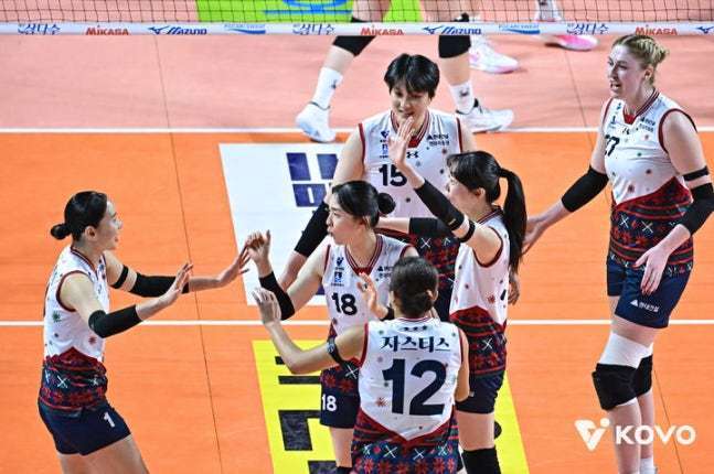 본문 이미지 - 여자배구 현대건설이 흥국생명을 꺾고 8연승을 질주했다.(KOVO 제공)