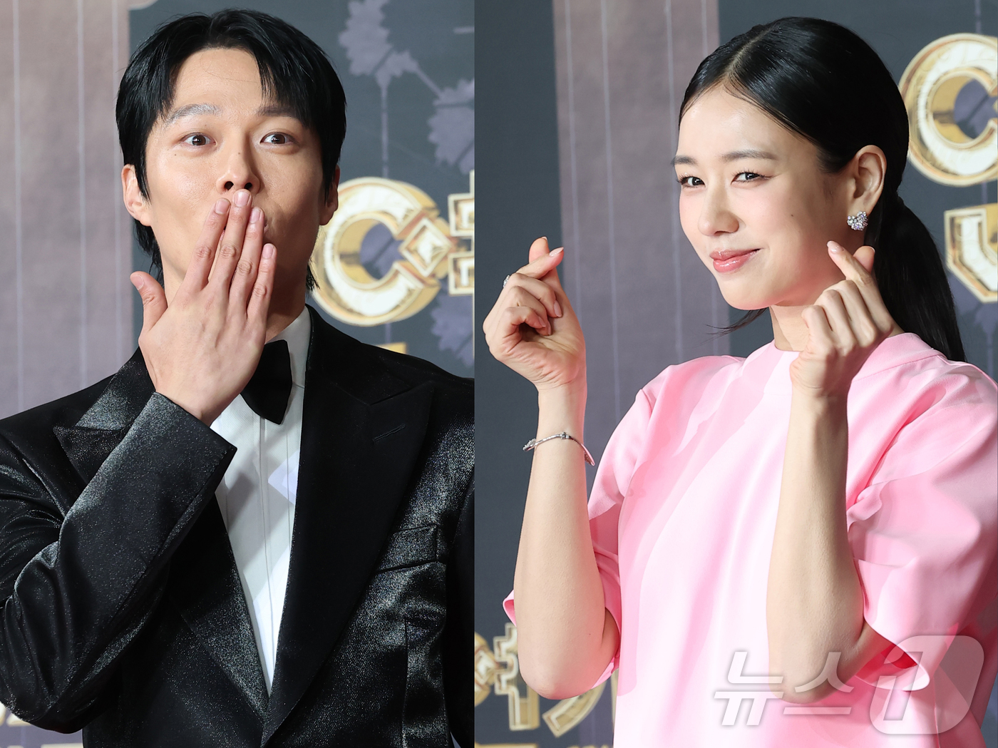 (서울=뉴스1) 권현진 기자 = '키스는 괜히 해서' 장기용과 안은진(오른쪽)이 31일 서울 마포구 SBS프리즘타워에서 열린 ‘2025 SBS 연기대상’ 레드카펫 행사에 참석해 포 …