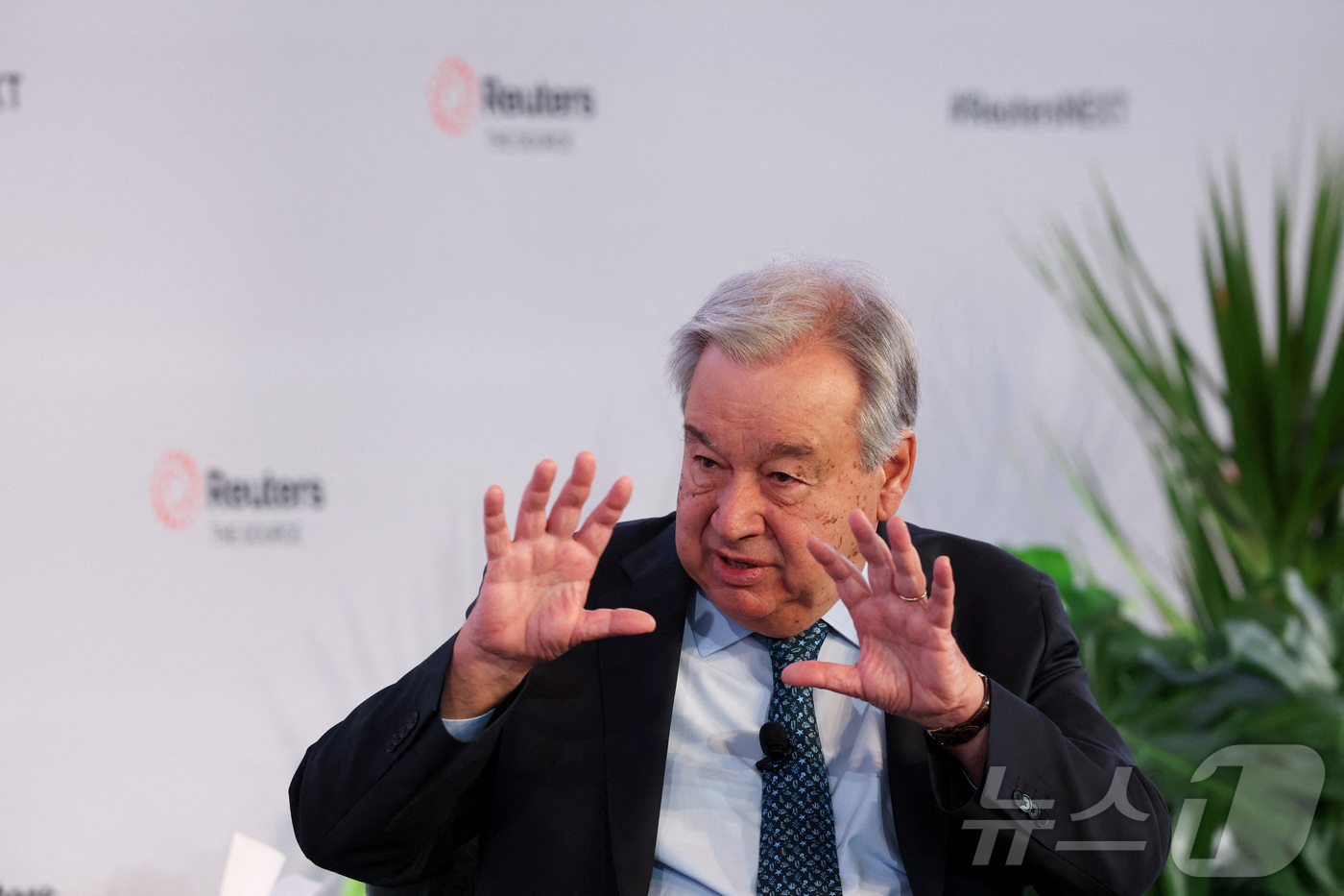 (뉴욕 로이터=뉴스1) 김지완 기자 = 3일(현지시간) 안토니우 구테흐스 유엔 사무총장이 미국 뉴욕에서 열린 로이터 NEXT 콘퍼런스에서 알레산드라 갈로니 로이터 편집국장과 인터뷰 …