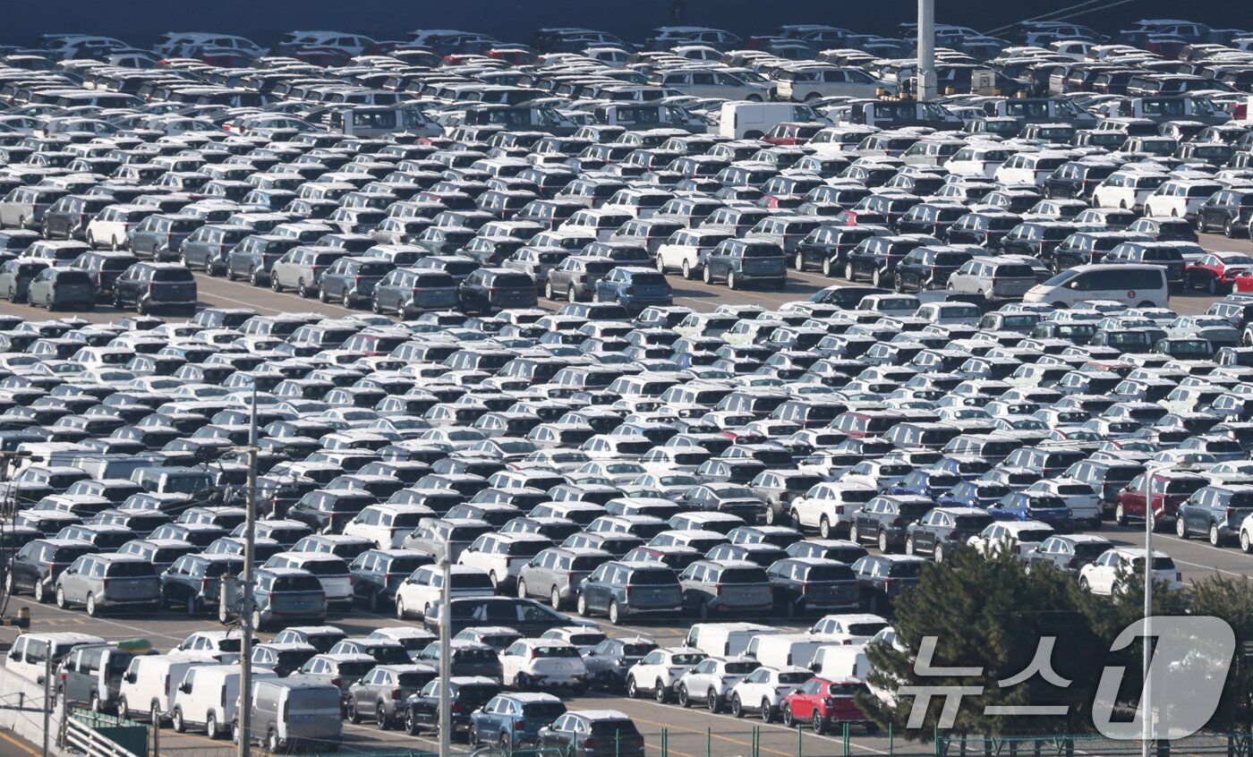 본문 이미지 - 4일 경기 평택시 포승읍 평택항에 수출용 차량이 세워져 있다. 2025.12.4/뉴스1 ⓒ News1 김영운 기자