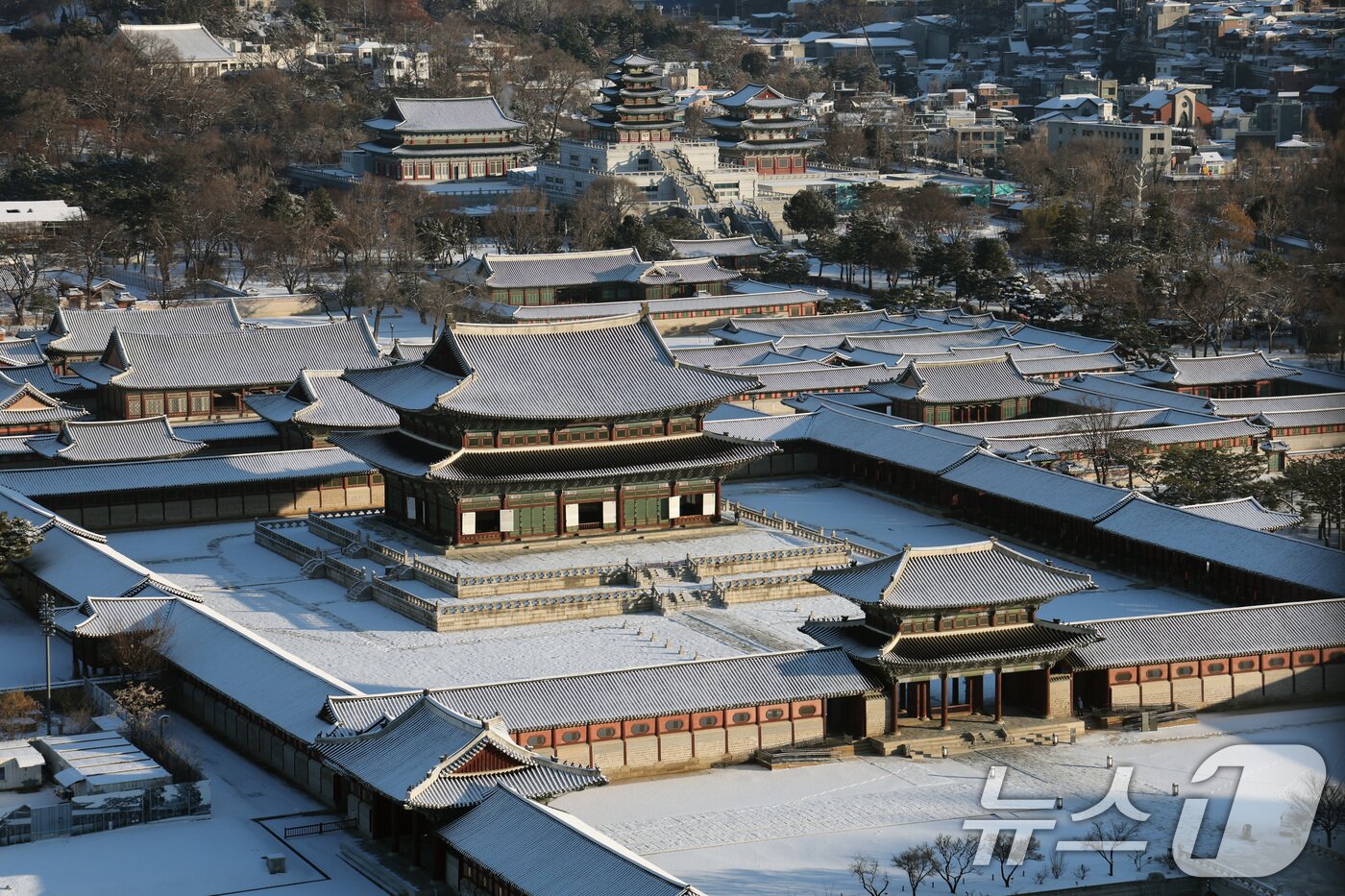 본문 이미지 - 5일 서울 종로구 경복궁 일대가 밤새 내린 눈으로 하얗게 뒤덮여 있다. 2025.12.5/뉴스1 ⓒ News1 임세영 기자