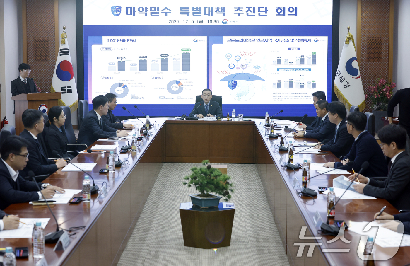 (서울=뉴스1) 박정호 기자 = 이명구 관세청장이 5일 오전 서울 강남구 논현동 서울세관에서 열린 마약밀수 특별대책 추진단 회의에서 발언을 하고 있다.올해 10월 말 기준 총 1, …