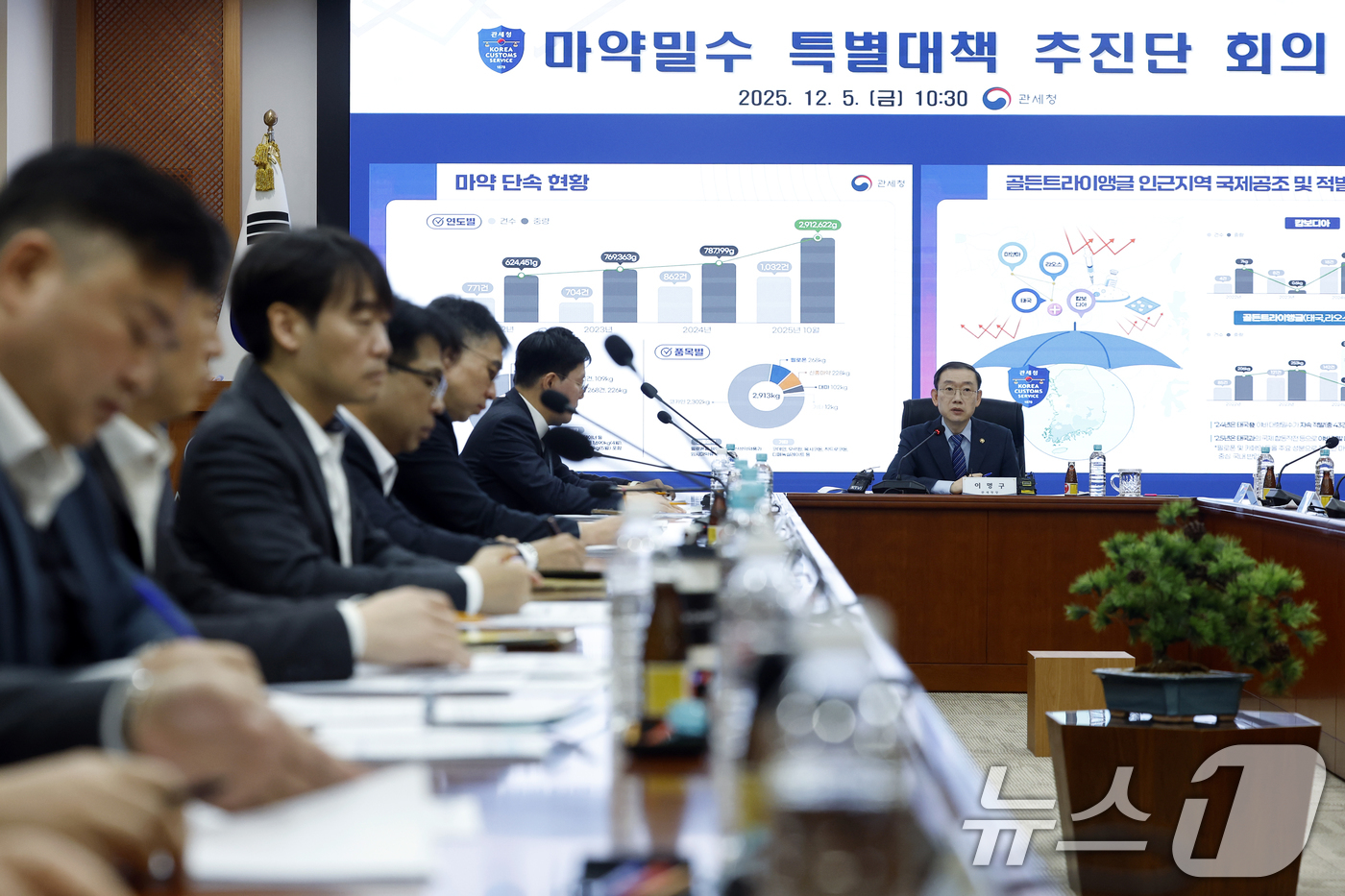 (서울=뉴스1) 박정호 기자 = 이명구 관세청장이 5일 오전 서울 강남구 논현동 서울세관에서 열린 마약밀수 특별대책 추진단 회의에서 발언을 하고 있다.올해 10월 말 기준 총 1, …