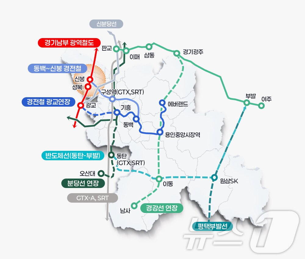 본문 이미지 - 용인시가 추진 중인 철도노선 계획.&#40;용인시 제공&#41; ⓒ News1 김평석 기자