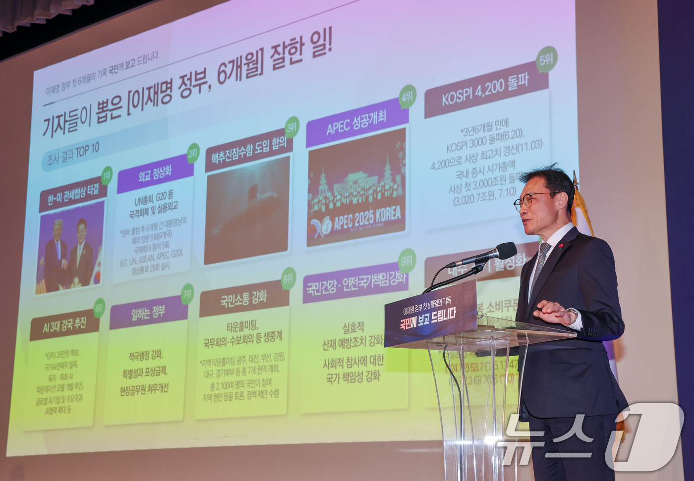 (서울=뉴스1) 허경 기자 = 이규연 홍보소통수석이 7일 서울 용산 대통령실 청사에서 열린 '이재명 정부 출범 6개월 성과 간담회'에서 발언하고 있다. 2025.12.7/뉴스1