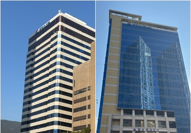 부산 임시청사에 붙은 '해양수산부 간판'…인근 시장에 '해수부 환영' 플래카드