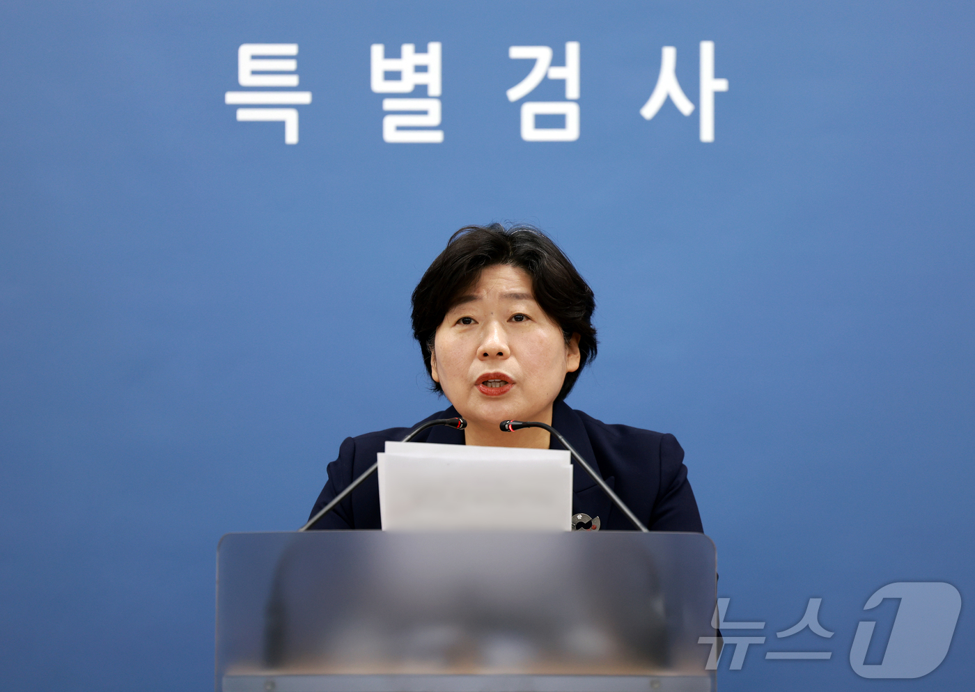 (서울=뉴스1) 이호윤 기자 = 12·3 비상계엄 관련 내란·외환 사건을 수사하는 내란특검팀 박지영 특검보가 7일 서울 서초구 서울고등검찰청에 마련된 내란특검 사무실에서 브리핑을 …