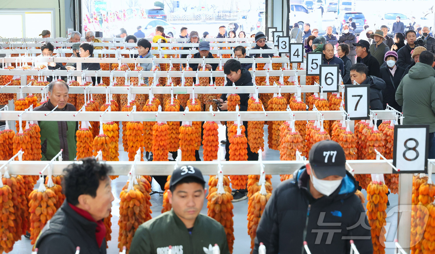 (서울=뉴스1) = 8일 경남 함양군 서하면 곶감경매장에서 ‘지리산 함양곶감’ 초매식이 진행되고 있다. (함양군 제공. 재판매 및 DB금지) 2025.12.8/뉴스1