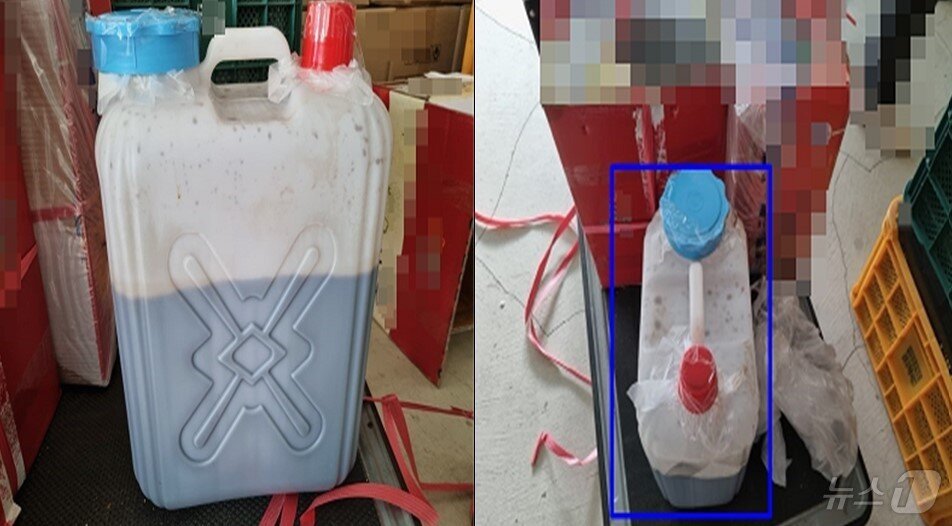 본문 이미지 - 무표시 원료를 '○○흑염소진액' 제조·가공에 사용·보관한 현장(부산시 특사경 제공)