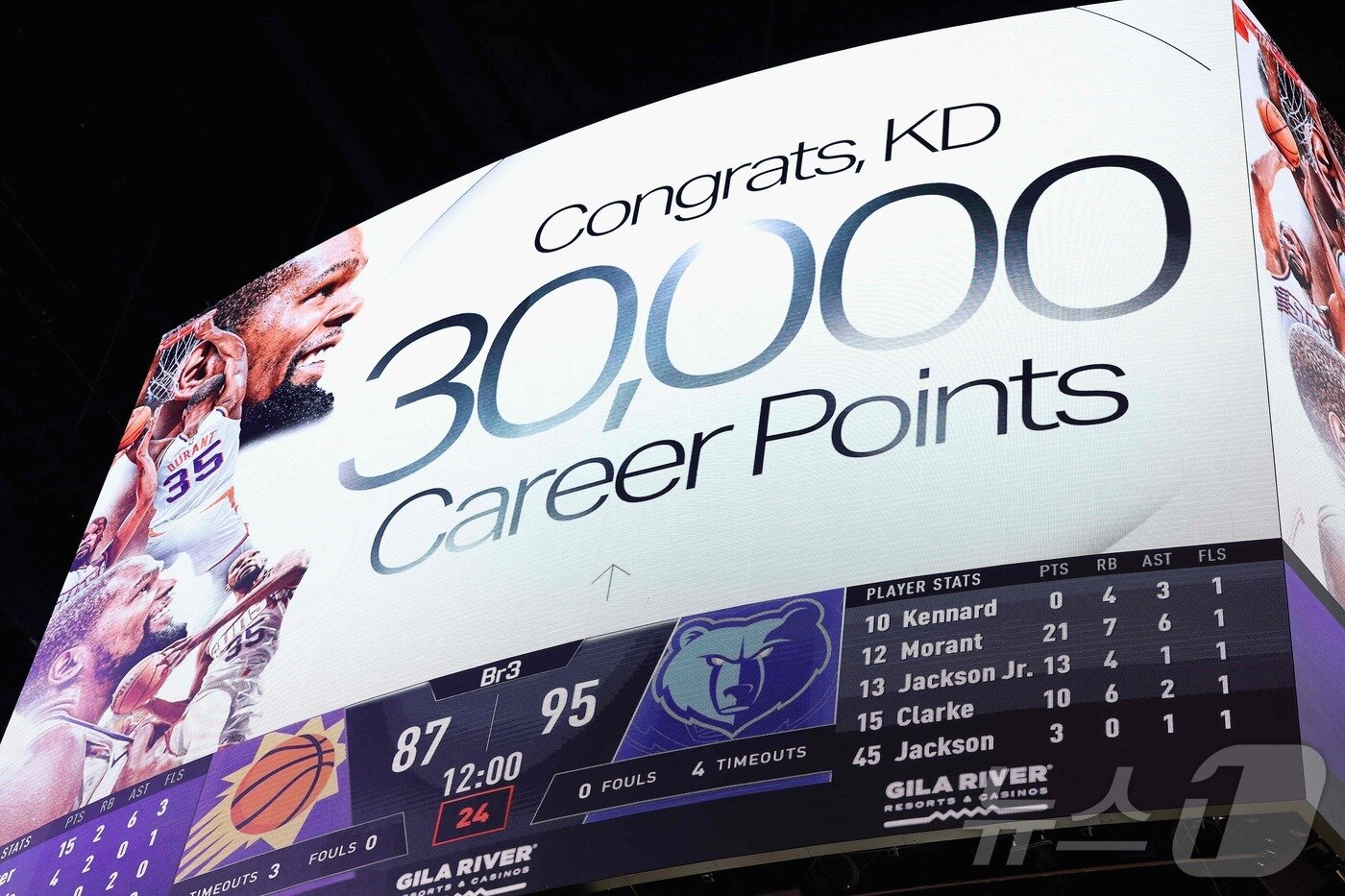 본문 이미지 - 케빈 듀란트가 NBA 통산 3만 득점을 달성했다. ⓒ AFP=뉴스1