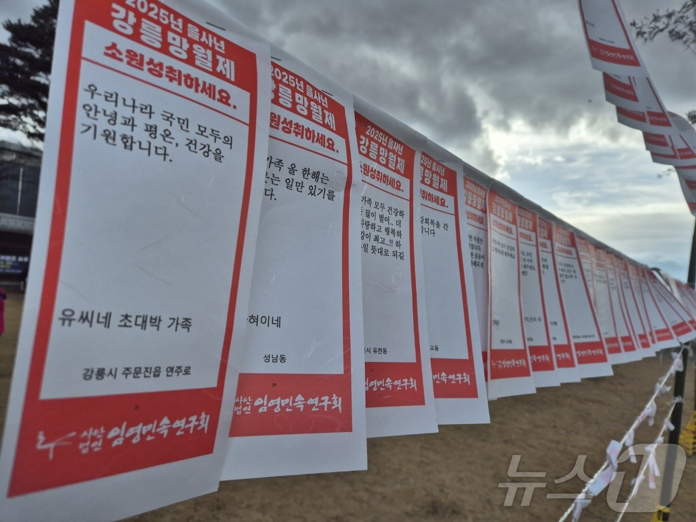 (강릉=뉴스1) 윤왕근 기자 = 정월대보름인 12일 오후 강원 강릉단오제전수교육관 앞 남대천 둔치에서 열린 \'강릉 망월제\'에 올 한해 무탈과 안녕을 비는 소원지가 걸려있다. 정 …